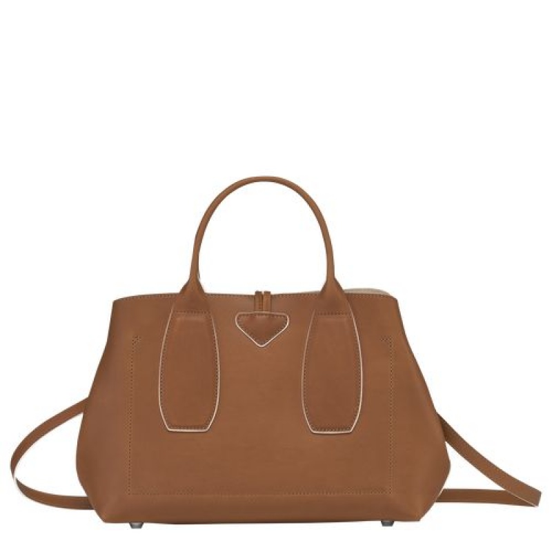 Longchamp Roseau Top handle bag M Cognac | VLJ-476029