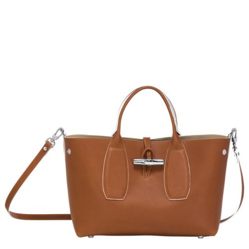 Longchamp Roseau Top handle bag M Cognac | VLJ-476029