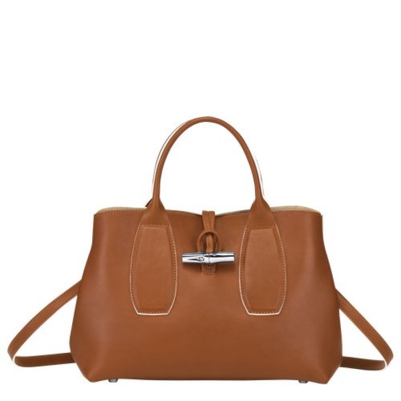 Longchamp Roseau Top handle bag M Cognac | VLJ-476029