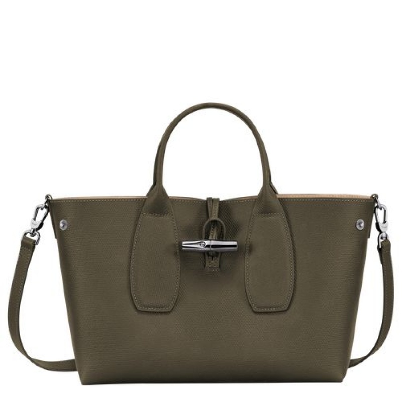 Longchamp Roseau Top handle bag M Khaki | PFJ-534217