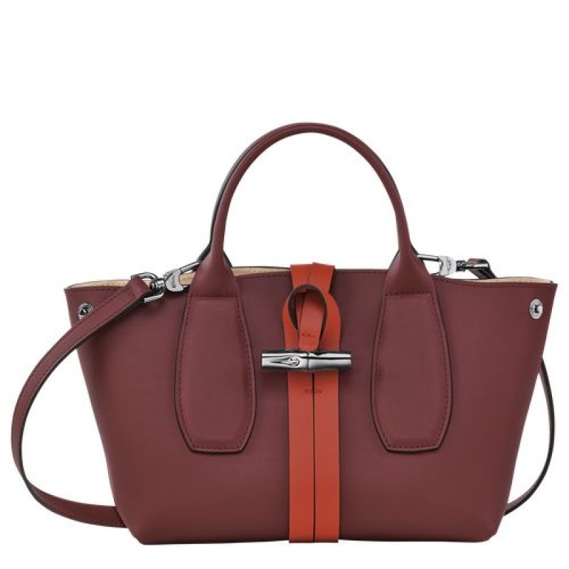 Longchamp Roseau Top handle bag S Burgundy/Orange | DFQ-824910